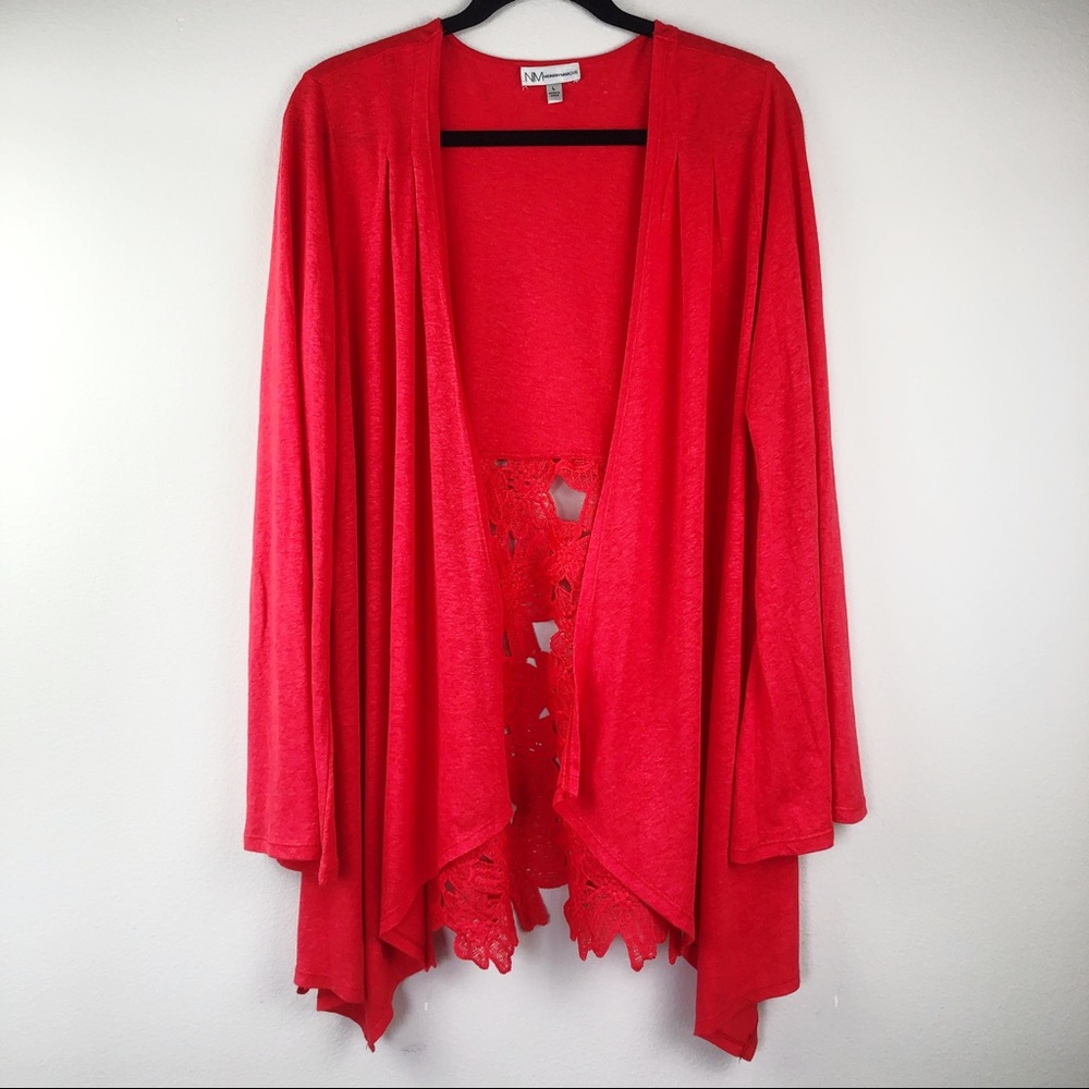 Neiman Marcus Floral Cut Out Coral Red Cardigan L